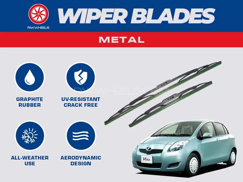 PakWheels Metal Wiper Blades For Toyota Vitz 2005 - 2010 Image-1