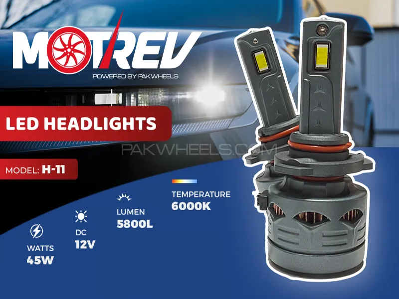 PakWheels Motrev UltraBright H11 LED Car Headlights – High-Power - Easy Install - 6000K White Light Image-1