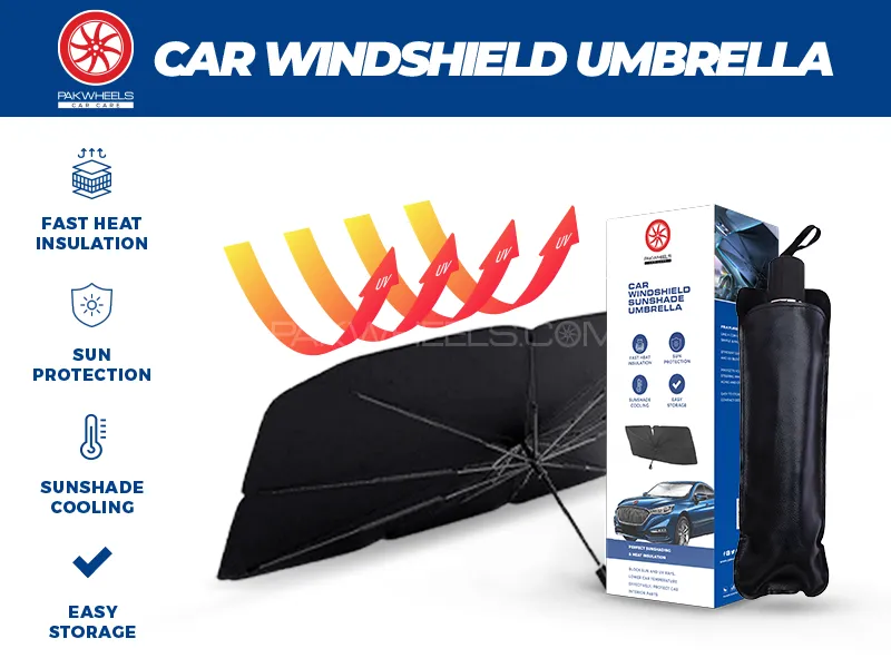 PakWheels Car Care Foldable Windshield Sunshade Umbrella – All-Weather UV Blocker & Thermal Shield Image-1