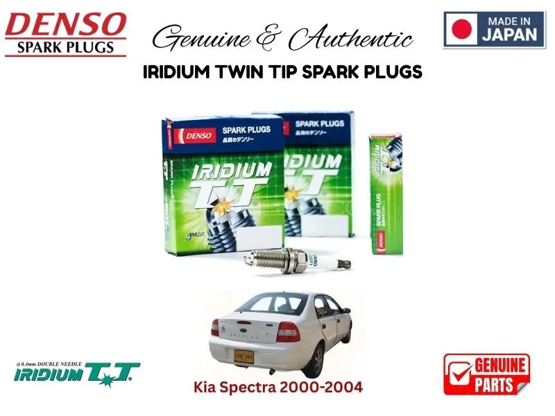 KIA Spectra 2000-2004 DENSO IRIDIUM TWIN TIP SPARK PLUGS 4 Pieces - MADE IN JAPAN Image-1
