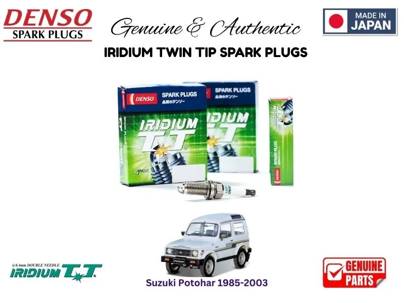 Suzuki Potohar 1985-2003 DENSO IRIDIUM TWIN TIP SPARK PLUGS 4 Pieces - MADE IN JAPAN Image-1