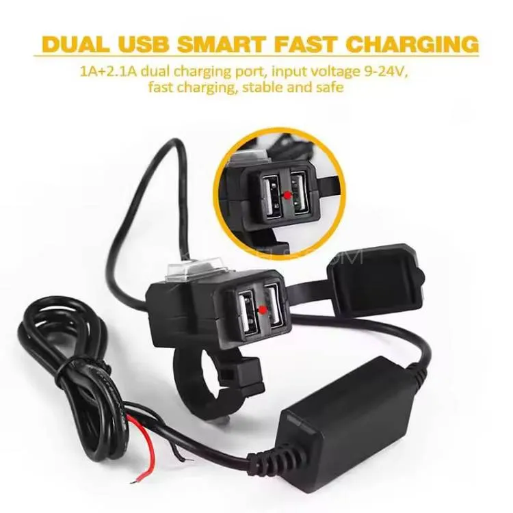 Universal Motorcycle Handlebar Mount Waterproof Double USB Charger 24-90V 5V/2.1A 1 Pc Image-1
