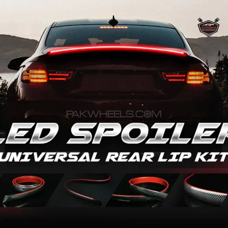 Universal LED Spoiler Rear Spoiler Carbon Fiber Lip Kit Image-1