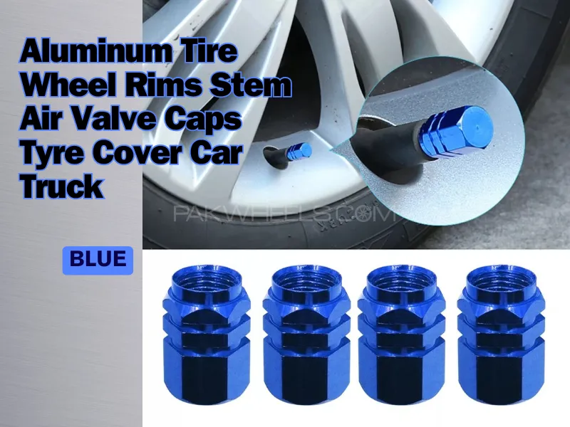 Aluminum Tire Wheel Rims Stem Air Valve Caps Tyre Cover BLUE490 Image-1