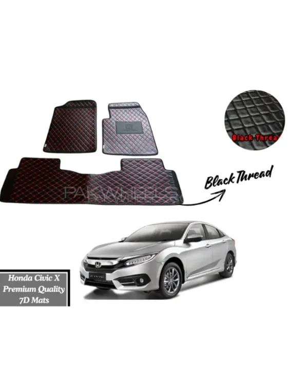 Honda Civic X 2017-2022 7D Flat Eco Mats With Black Thread Image-1