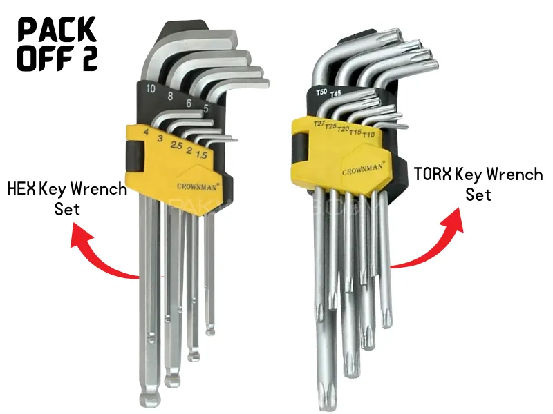 Premium Pack off 2 Hex Key Set 9Pcs 1.5MM-10MM & Torx Key Set T10-T50 Wrench Set L Wrench Anti-rust Image-1
