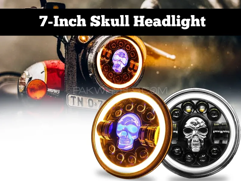 1Pc 7Inch HeadLight LED Running Lamp Skull Angel Eyes Colorful Halo DRL For Bikes, Jeeps Image-1