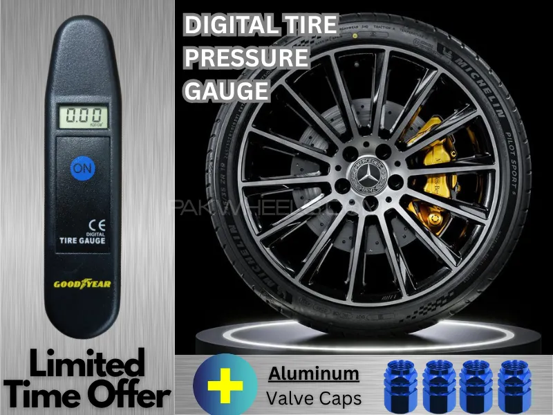 Good Year Digital Tire Pressure Gauge with Aluminum Tyre Valve Caps Image-1