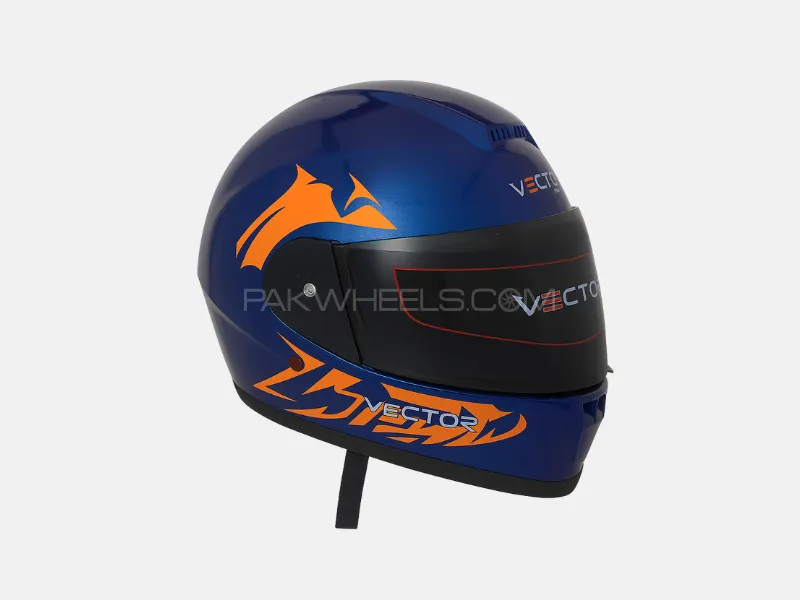 Vector Full Face Helmet – Glossy Blue with Orange Graphic Accents Image-1