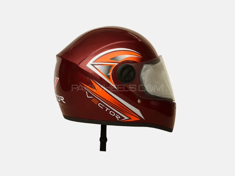 VECTOR Full-Face Motorcycle Helmet – Metallic Maroon with Orange Accents Image-1