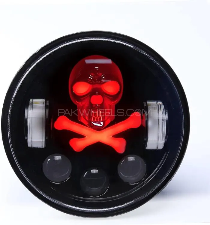 Universal 5.75 Round Skull Headlights With RGB Function 2 Pcs Set Image-1