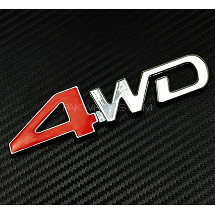  3D 4WD Logo Red and Silver 4 Wheel Drive Chrome Sticker Metal Image-1