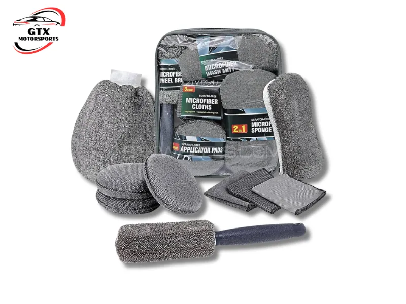 9-Piece Car Cleaning Kit – Microfiber Towels, Applicator Pads, Wash Mitt, Sponge & Wheel Brush Image-1