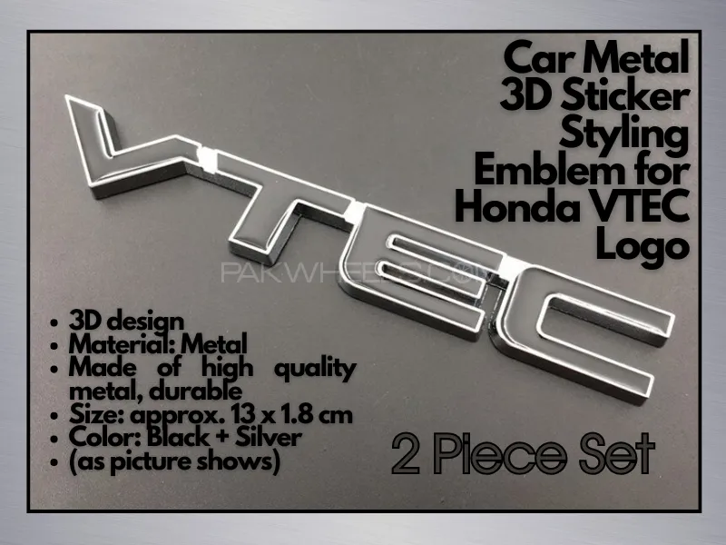 Car Metal 3D Sticker Styling Emblem | Logo for Honda V-TEC 2-Piece Set Image-1