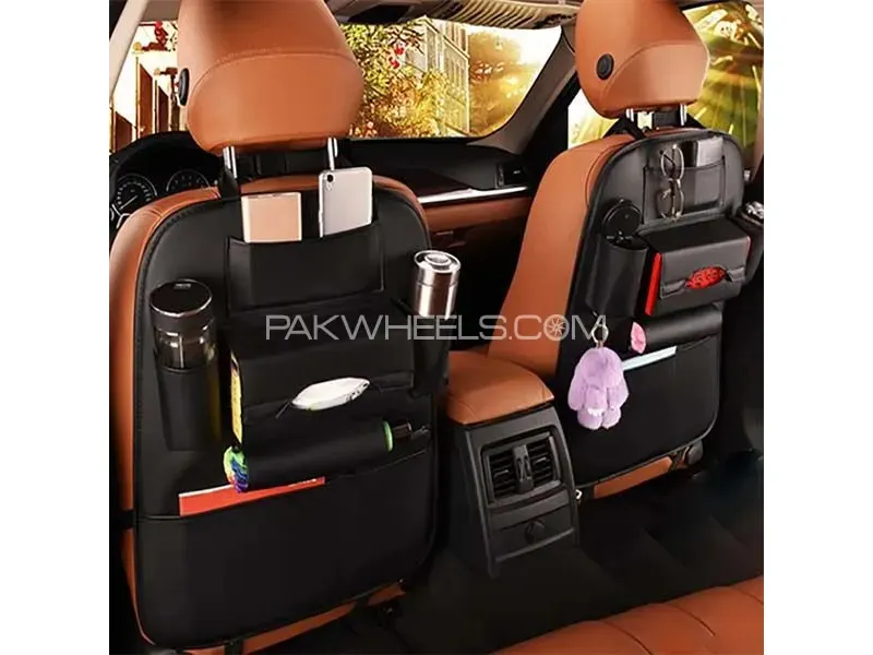 1 PC Car Back seat Organizer PU  BLACK  LEATHER  Image-1