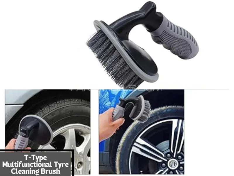 Car Tyre Cleaning Brush | T-Type Multi-Functional Wheel Hub Brush | Car Washing Tool Car Wheel Brush Image-1