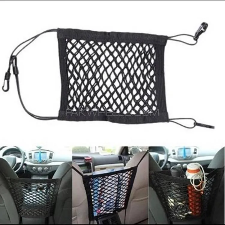 Car Storage Net Bag Mesh Storage Net Universal Stretchable Elastic Hook Between Seats Image-1