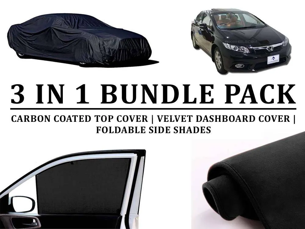 Honda Civic 2013 - 2015 Bundle | Carbon Coated Top Cover | Velvet Dashboard Cover | Foldable Shades Image-1
