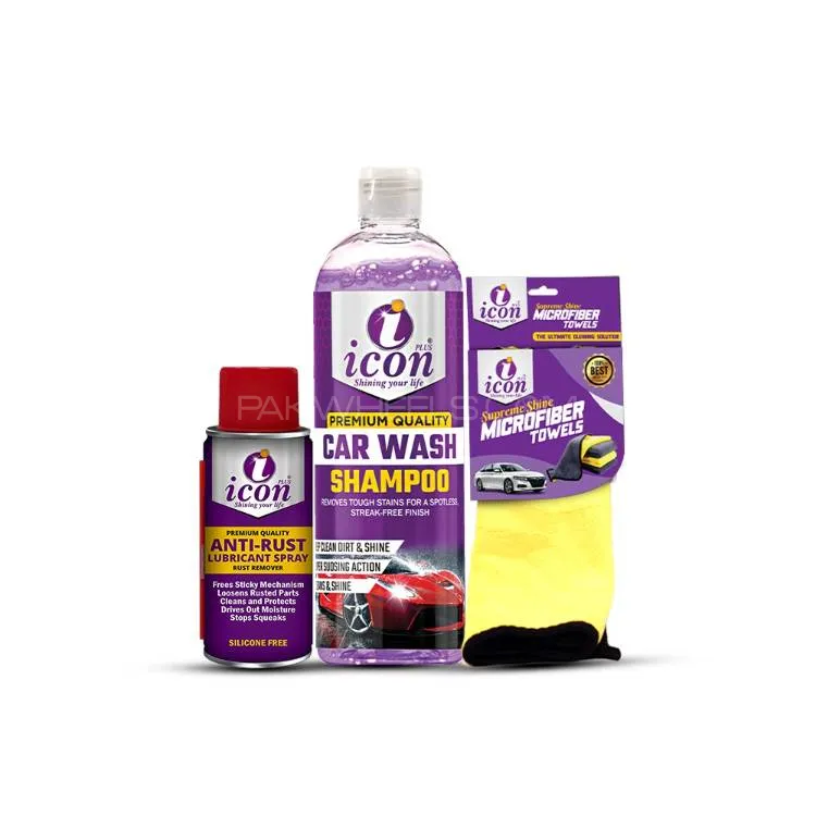 Icon Plus Anti-Rust Spray Car Shampoo Microfiber Cloth- Rust Protection & Exterior Car Wash Kit Image-1