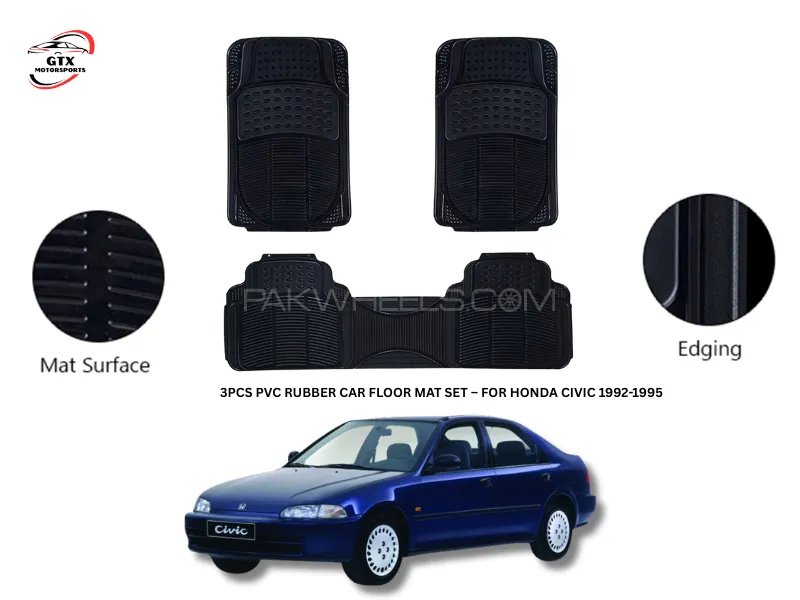 3PCS PVC Rubber Car Floor Mat Set – For Honda Civic 1992–1995 Image-1