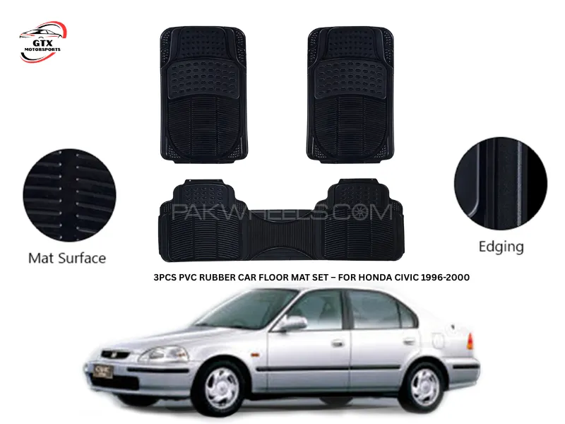 3PCS PVC Rubber Car Floor Mat Set – For Honda Civic 1996–2000 Image-1