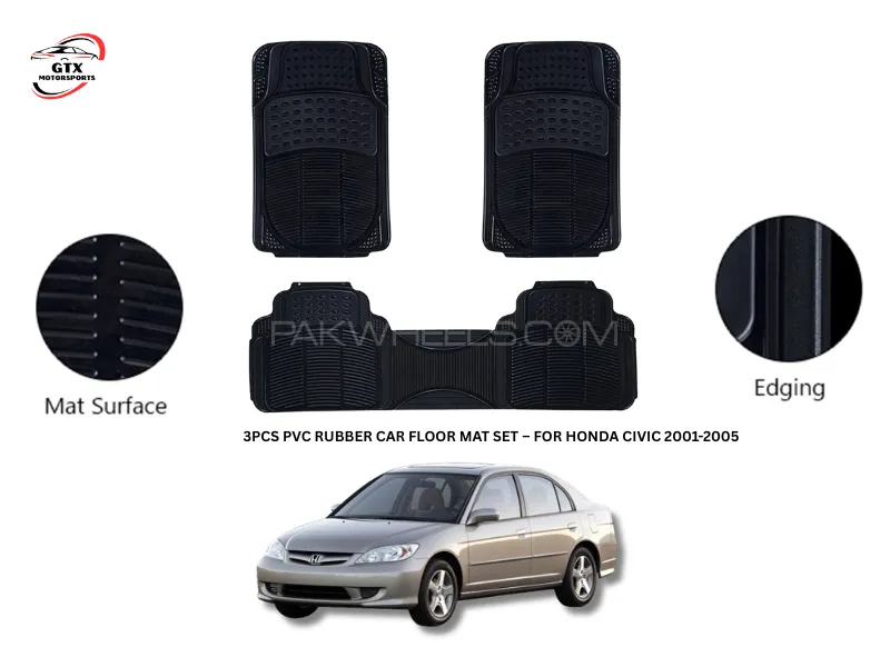 3PCS PVC Rubber Car Floor Mat Set – For Honda Civic 2001-2005 Image-1