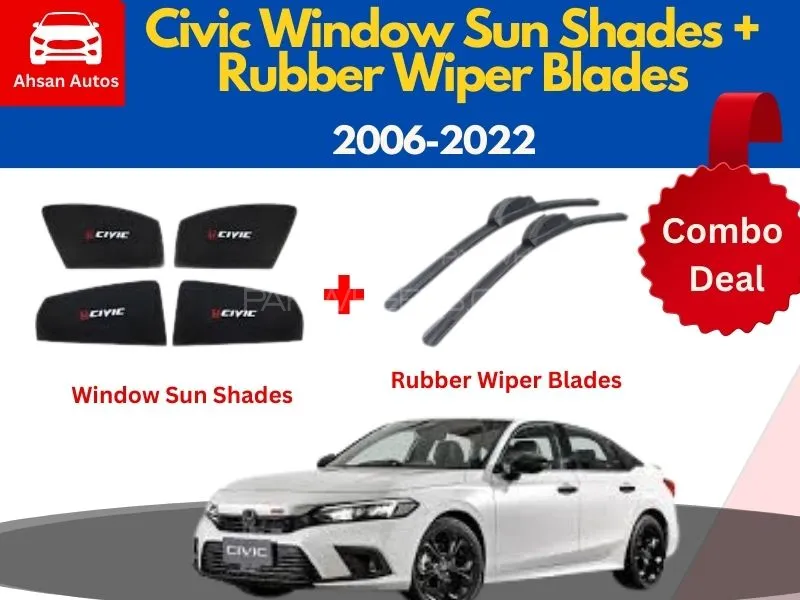 Combo Deal: Window Sun Shades + Soft Rubber Wiper Blades for Honda Civic 2006–2022 Image-1