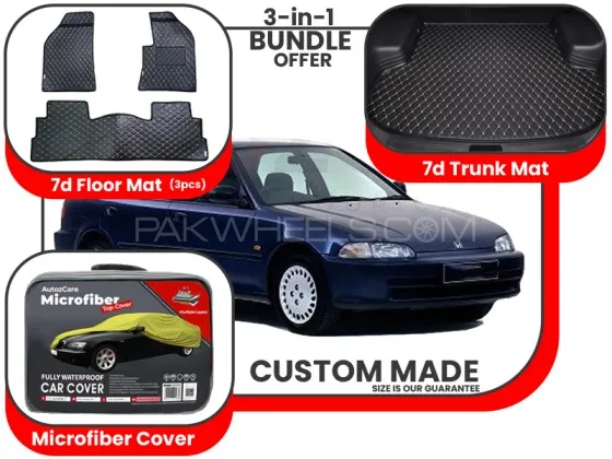 Honda Civic 7D Floor Mat, 7D Trunk Mat and Microfiber cover - Model 1992-1995 Image-1