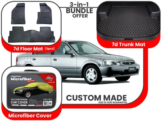 Honda Civic 7D Floor Mat, 7D Trunk mat and Microfiber cover - Model 1996-2001 Image-1