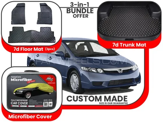 Honda Civic 7D Floor Mat, 7D Trunk mat and Microfiber Cover - Model 2005-2010 Image-1