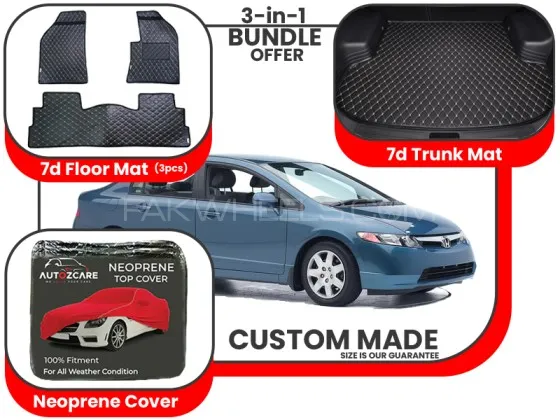 Honda Civic 7D Floor Mat, 7D Trunk mat and Neoprene Cover - Model 2002-2005 Image-1