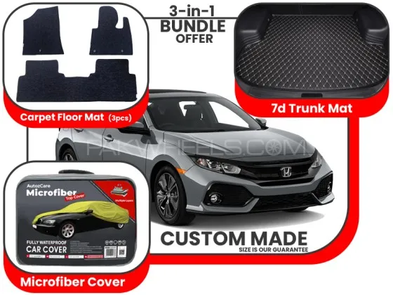 Honda Civic Carpet Floor Mat, 7d Trunk mat and Microfiber Cover - Model 2017-2021 Image-1