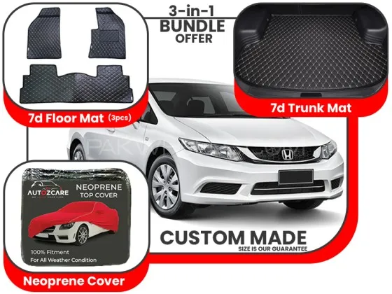 Honda Civic Rebirth 7D Floor Mat, 7D Trunk mat and Neoprene Cover - Model 2013-2016 Image-1
