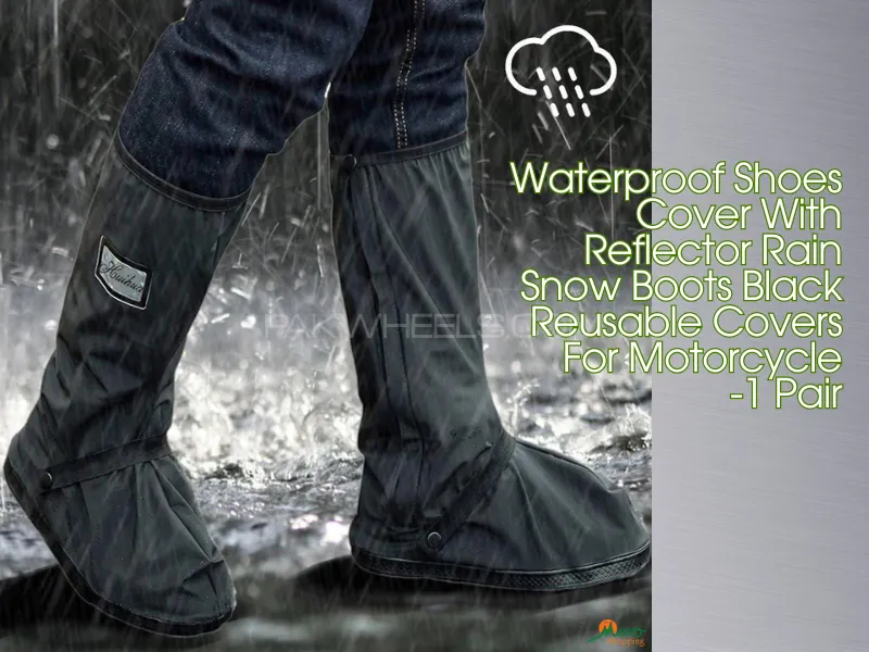 Waterproof Shoes Cover With Reflector Rain Snow Boots Black Reusable Covers For Motorcycle Image-1