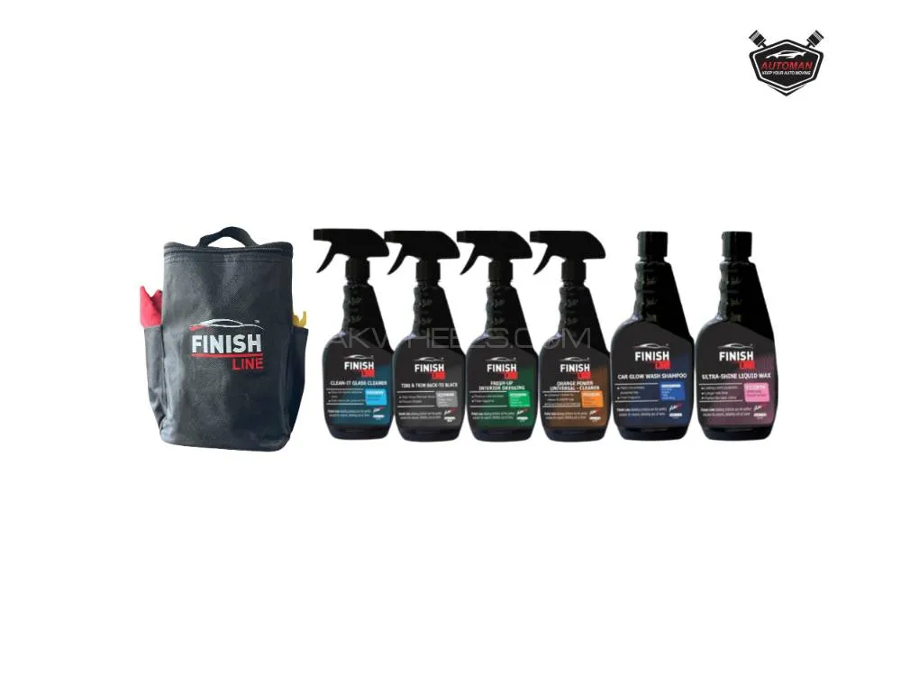 Finish Line 8-in-1 Complete Car Care Kit – Interior, Exterior, Tire, Glass & Engine | Automanpk Image-1