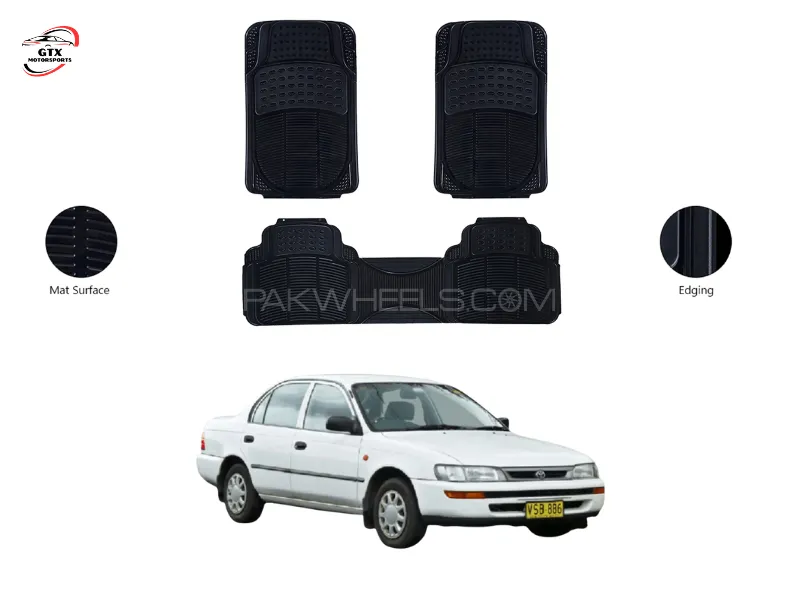 3PCS PVC Rubber Car Floor Mat Set – For Toyota Indus Corolla 1996-2000 Image-1