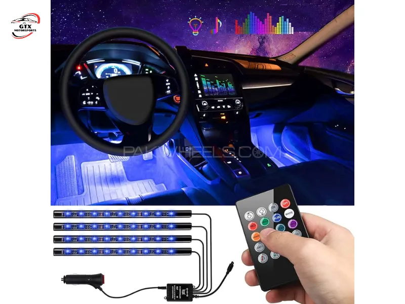 Automobile Ambient Interior LED Light Kit – 7 Colors, Remote Control (4PCS Set) Image-1