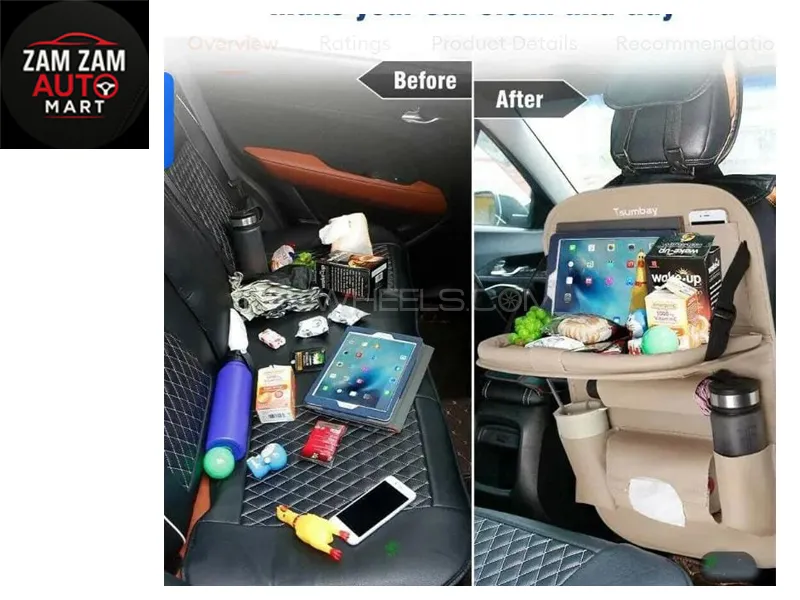 Car Back Seat Organizer with Foldable Tray (Mustard Color) Image-1