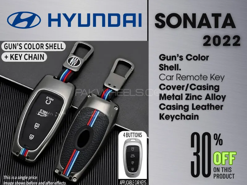 Hyundai Sonata  | Gun’s Color Shell | Car Remote Key Cover/Casing Metal | Zinc Alloy Casing | Leathe Image-1
