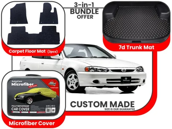 Toyota Corolla Carpet Floor Mat, Trunk Mat and Microfiber Top Cover  Model 1996-2002 Image-1