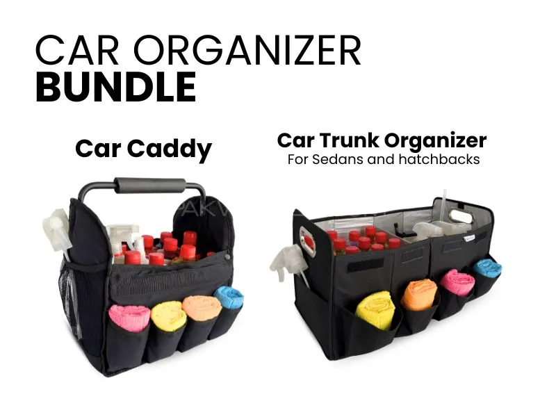 Qoolish Car Organizer Bundle – Car Caddy + Trunk Organizer 2 in 1 for Sedans & Hatchbacks Image-1