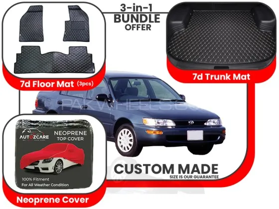 Toyota Corolla 1987-1995| Premium Bundle – 3-in-1 | 7D Floor Mats, Trunk Mat, Neoprene Cover Image-1