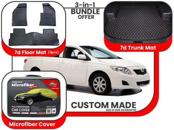 Toyota Corolla 2008-2014 | Premium Bundle – 3-in-1 | 7D Floor Mats, Trunk Mat, Microfiber Cover Image-1