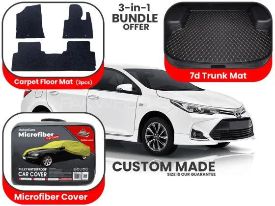 Toyota Corolla 2017-2025| Premium Bundle – 3-in-1 | Carpet Floor Mat, Trunk Mat, Microfiber Cover Image-1