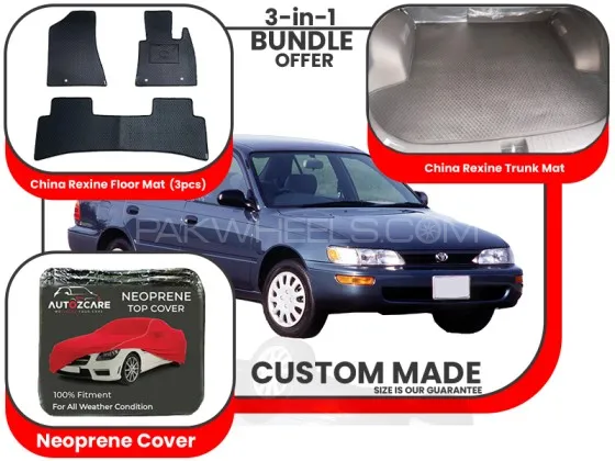 Toyota Corolla 1987-1995|Premium Bundle – 3-in-1|China Rexin Floor Mat, Trunk Mat, NeopreneCover Image-1
