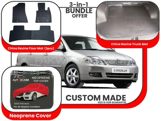 Toyota Corolla 2003-2008|Premium Bundle – 3-in-1|China Rexin Floor Mat, Trunk Mat, NeopreneCover Image-1