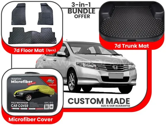 Honda City 2009-2021| Premium Bundle – 3-in-1 | 7D Floor Mats, Trunk Mat and Microfiber Cover Image-1