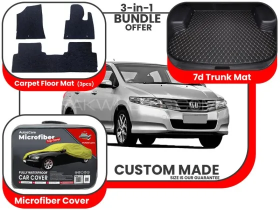 Honda City 2009-2021| Premium Bundle – 3-in-1 | Carpet Floor Mat, Trunk Mat and Microfiber Cover Image-1