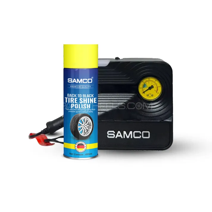 Samco Car Aircompressor/Tyre Inflator with LED Light - SM03 With Tire Shine Spray Image-1