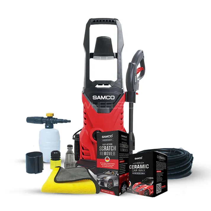 Samco High Pressure Washer 1400 Watts (110 Bar) with Ceramic Wax + Scratch Remover + Free Towel Image-1